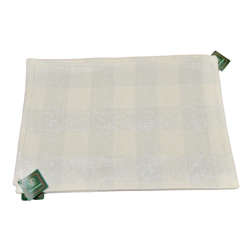 Placemats Set of 4 Ivory Silver Rectangle Plaid Table Mats Christmas House New